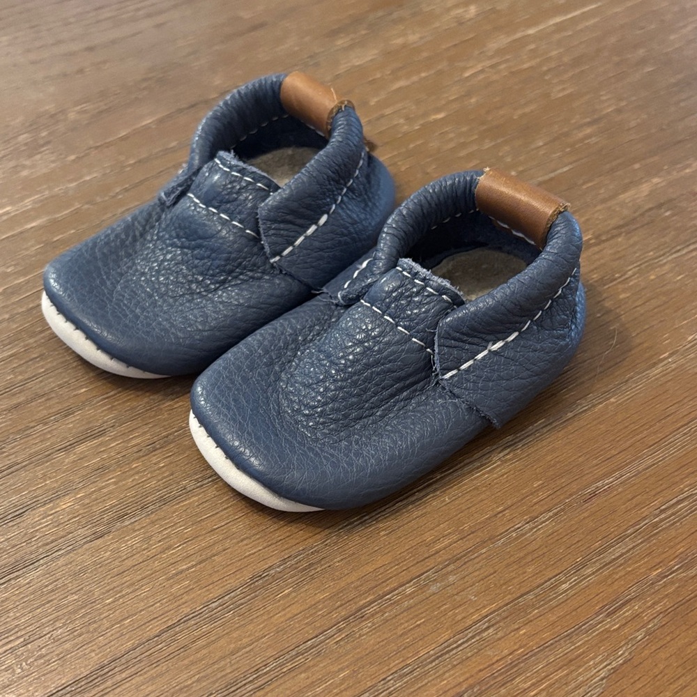 Stylish Blue Leather Kids Moccasins